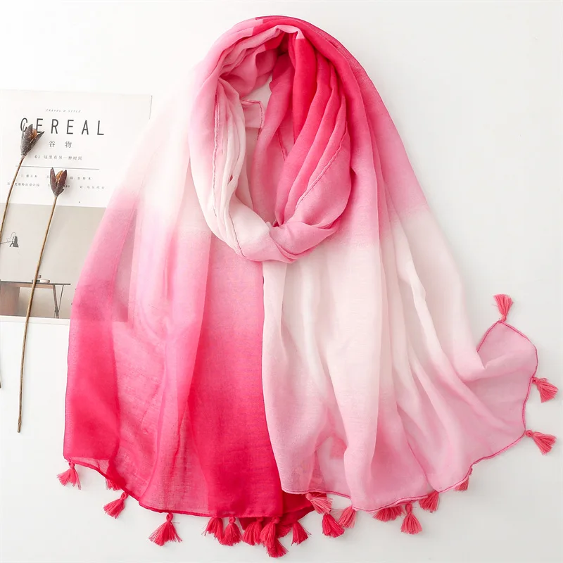 2024 Spain Fashion Ombre Bandhnu Tassel Viscose Shawl Scarf Lady High Quality Wrap Pashmina Stole Bufandas Muslim Hijab 180*90Cm