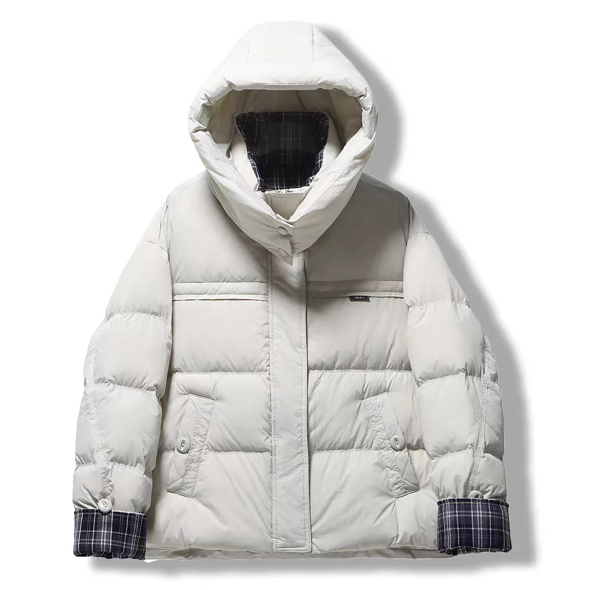 سترة نسائية شتوية جديدة لعام 2025 سترة ركاب بغطاء للرأس فضفاضة ومربعات #4