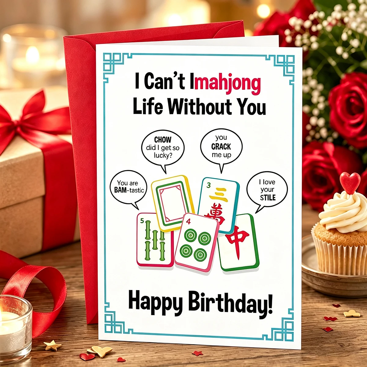 1 Greeting Card + 1 Envelope, Humorous Mahjong Birthday Card, Suitable for Women, Men, Friends, and Family, Mahjong-Themed Gift, Suitable for Women, Men, Friends, and Family, Birthday Party Decorations, Includes Envelo