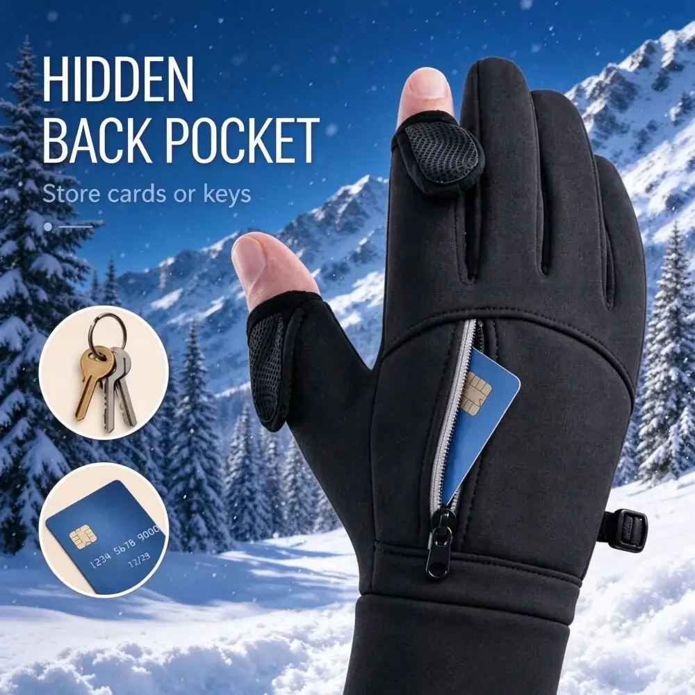 Fashion Warm Winter Gloves Flip Touch Fingertips Adjustable Zipper Textured Palm for Men Women Hiking Walking Daily