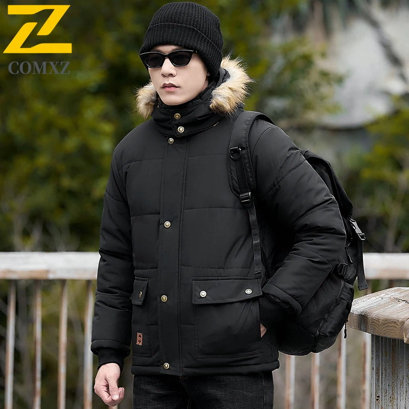 

Parkas 2025 Winter New Casual Hooded Fur Collar Collar Camping Thickened Warm Cotton Jacket Adventure Cold Proof Padding Coat