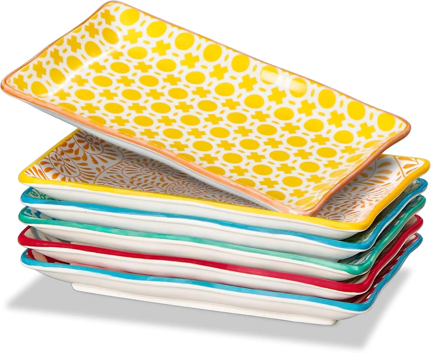 

Набор тарелок для закусок размером 6-7,5 дюймов, маленькие сервировочные тарелки, керамические прямоугольные тарелки для десерта для салата и суши - микроволновая печь