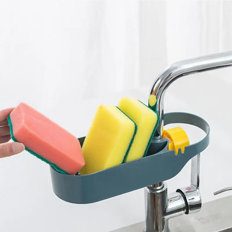 Kitchen Faucet Organizer Faucet Sponge Holder Multi-functional Sink Tap Rack Kitchen Faucet Shelf For Home Bathroom Scrubbers