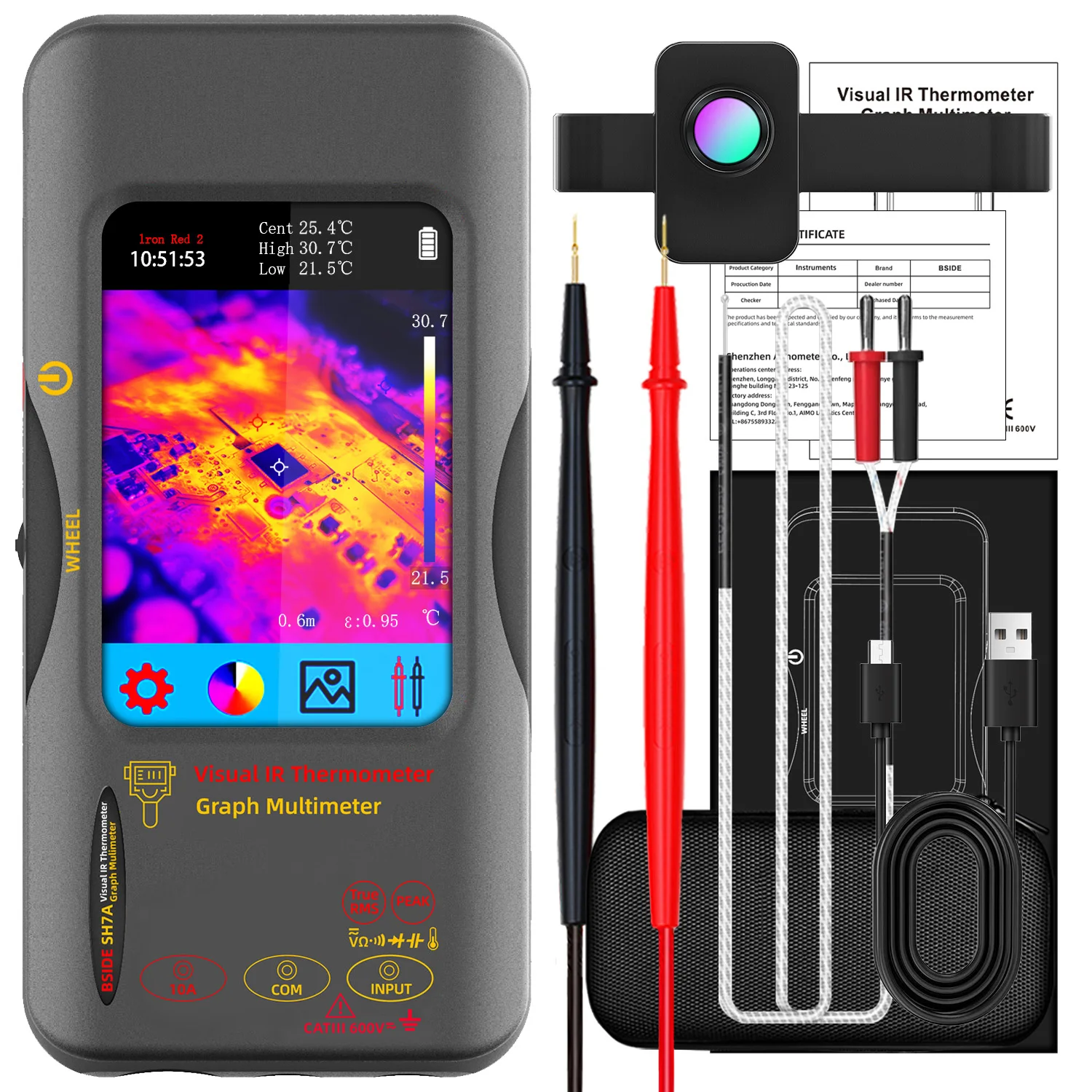 BSIDE SH7 320*320 Thermische Beeldcamera 20000 Counts Touchscreen Digitale Multimeter 2-in-1 IR-camera voor Macro Lens Reparatie PCB