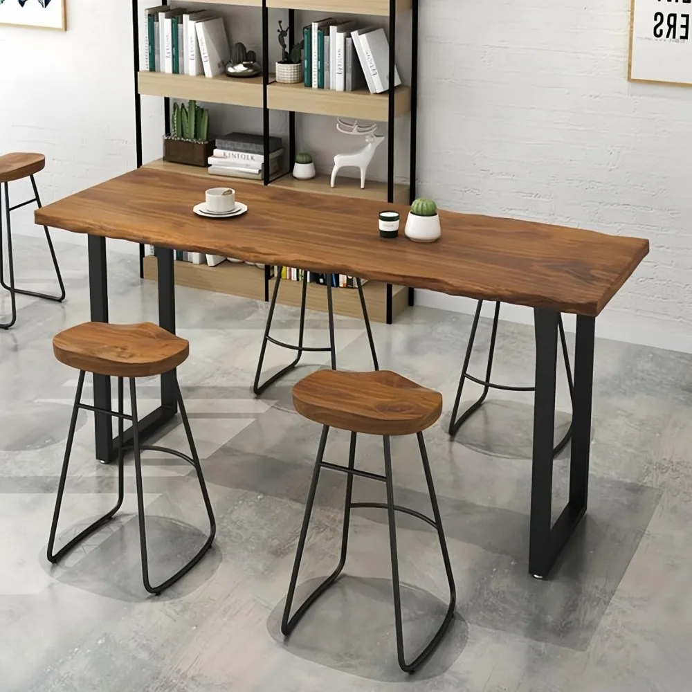 طاولة ارتفاع بار من الخشب الصلب، طاولة بيسترو ضيقة لتناول الطعام بحافة حية، طاولة وحدة تحكم أريكة مستطيلة فقط #3
