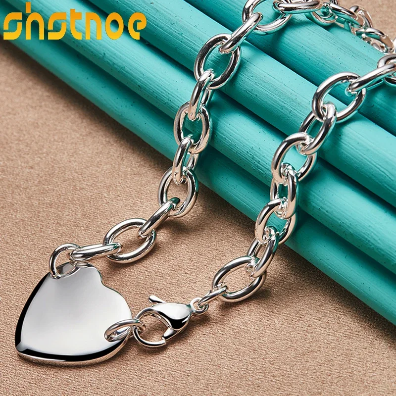 

SHSTONE 925 Sterling Silver 18 Inch Heart Chain Pendant Necklace For Women Man Engagement Wedding Simple Fashion Charm Jewelry
