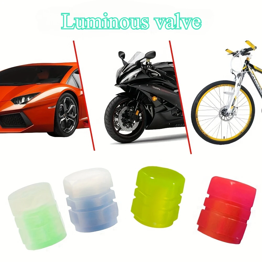 4pcs Tire Valve Cores Glow-in-the-Dark Valve Caps Valve Caps Night Use High Visibility Car Motorcycle Bike Tire Decoration