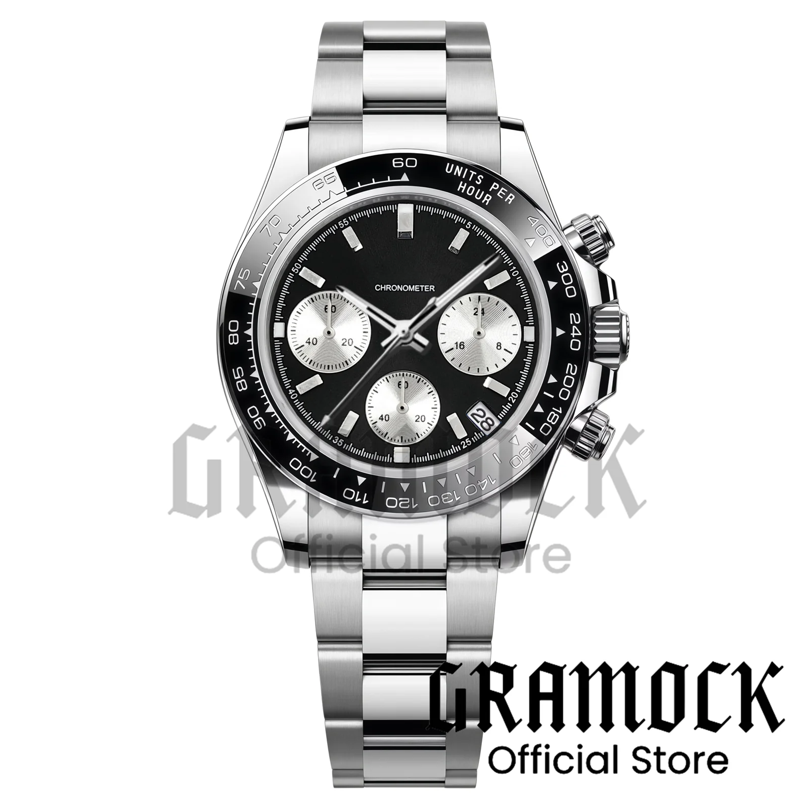 Customize Logo 39mm Men's VK63A Quartz Watches Sports Black Chronograph Ceramic Bezel Sapphire Glass Steel Polished Bracelet