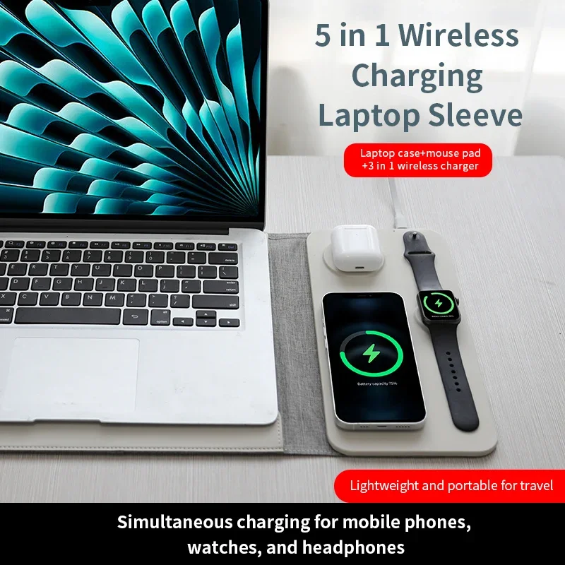 5 in 1 Wireless Charging Laptop Sleeve for Macbook Air Pro 11-14 Inch Laptops