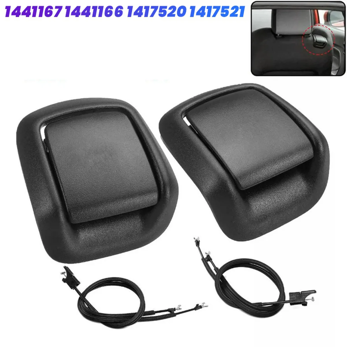 1Pair Front Seat Handle Cover with Cable 1441167 1441166 1417520 1417521 for Ford Fiesta MK6 2001-2008 Fusion 2001-2012