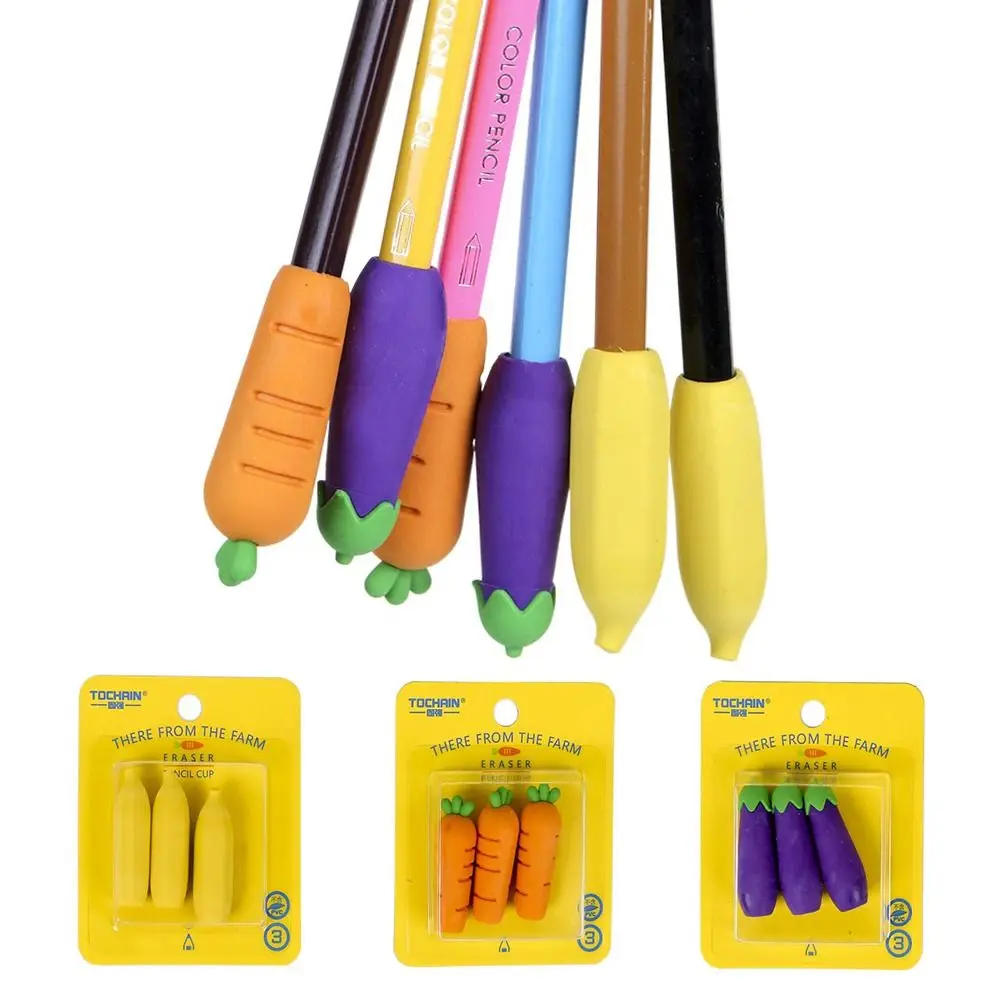 Protective Cover Pen Pencil Caps Eraser Wiping Eraser Pencil Protector Fruits Vegetables Pencil Lid Non Toxic Random