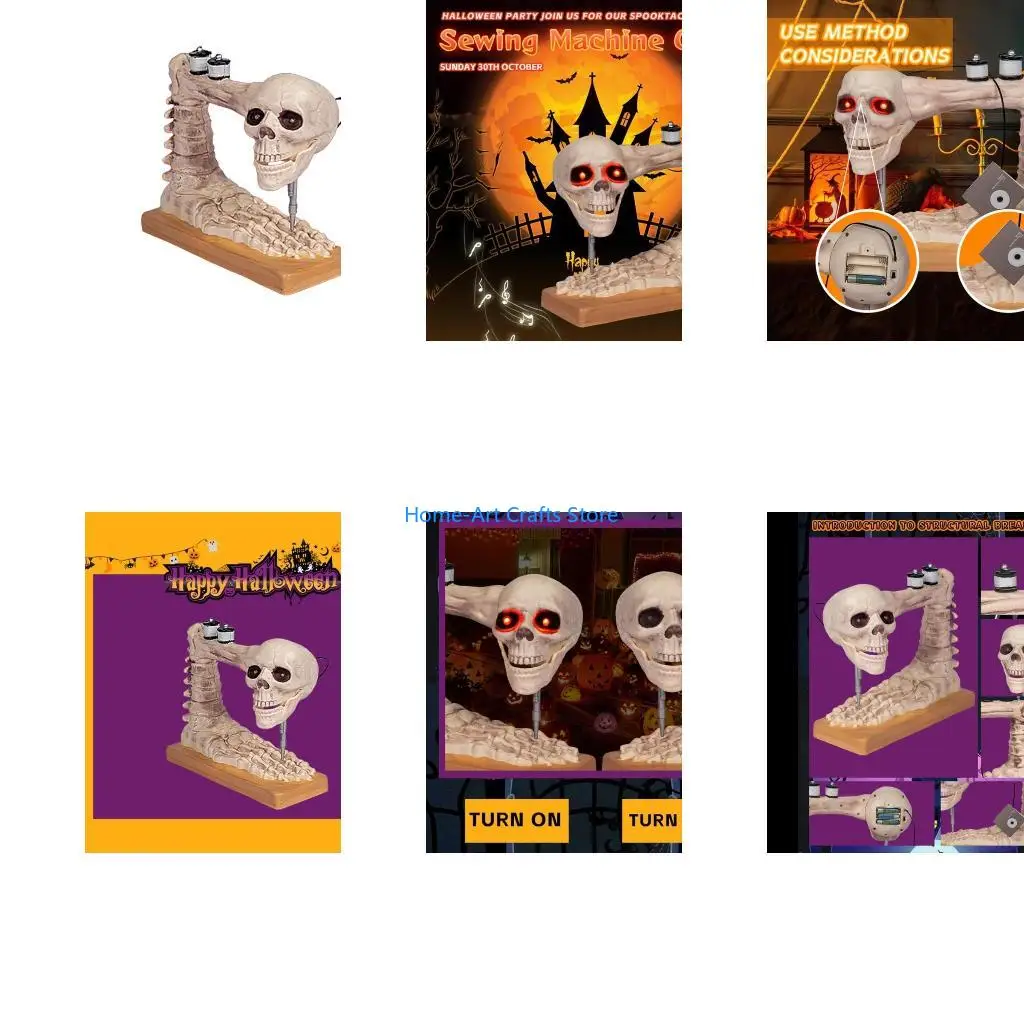 Y3NA Spooky Sound Responsive Skeleton Sewing Machine Figurine for Haunted Scene