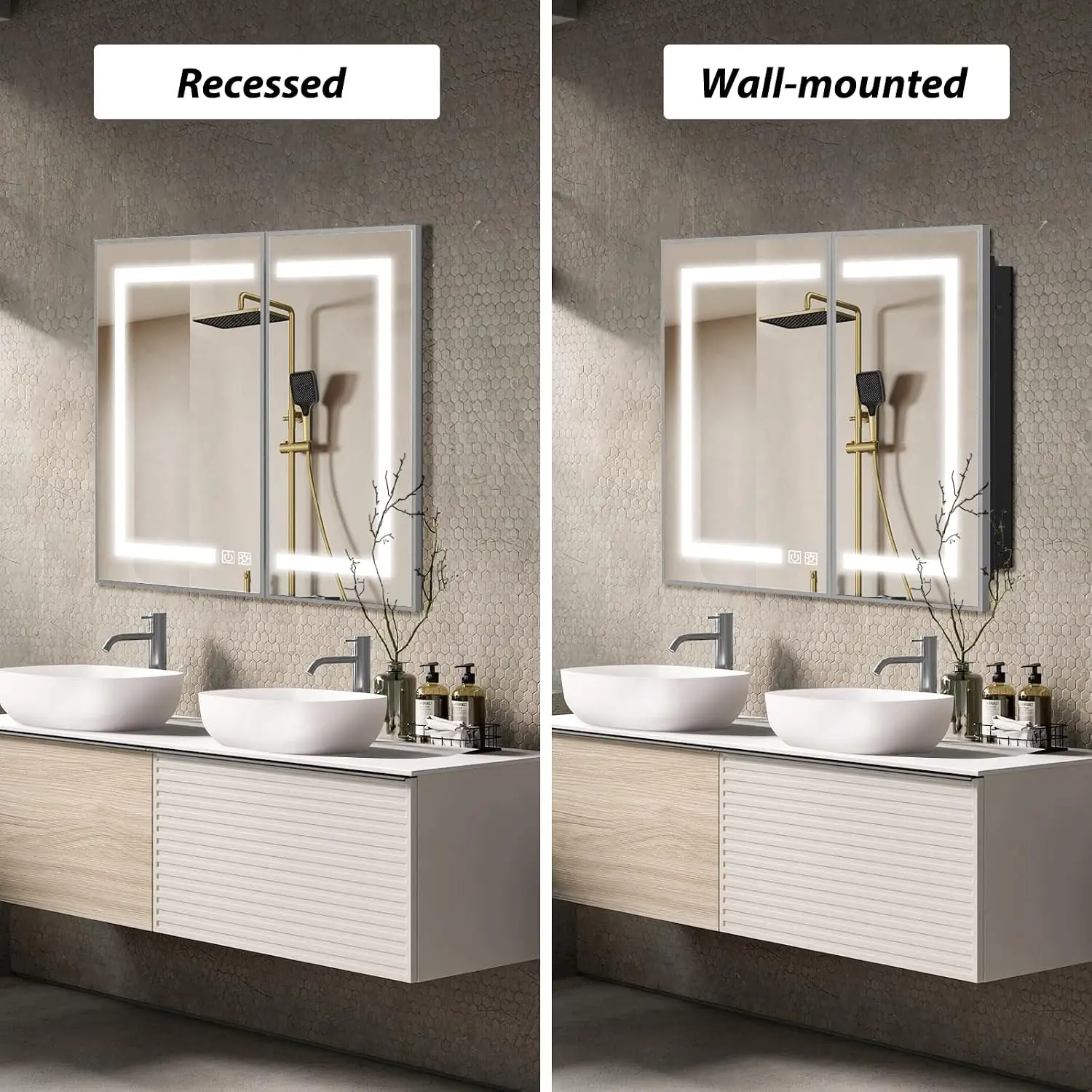 36x30 LED Bathroom Medicine Cabinet Mirror, Silver Recessed or Surface Mount, 3 Color Temp, Dimmable, Customized