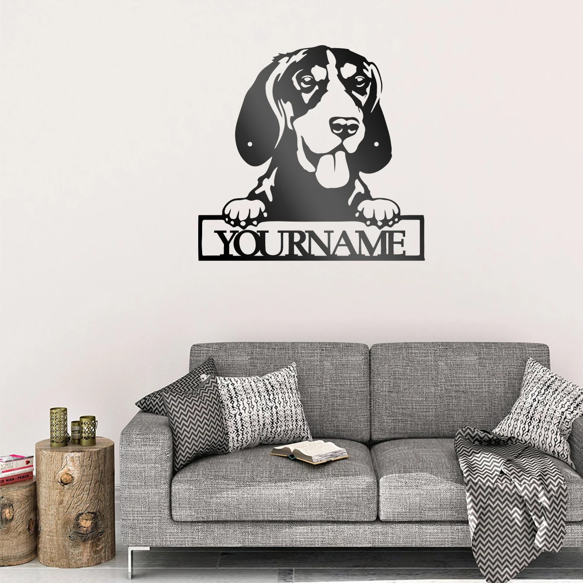 

Beagle металлическая Настенная картина силуэт вырез знаки черный фермерский дверь дом гостиная спальня Персонализация имя на заказ