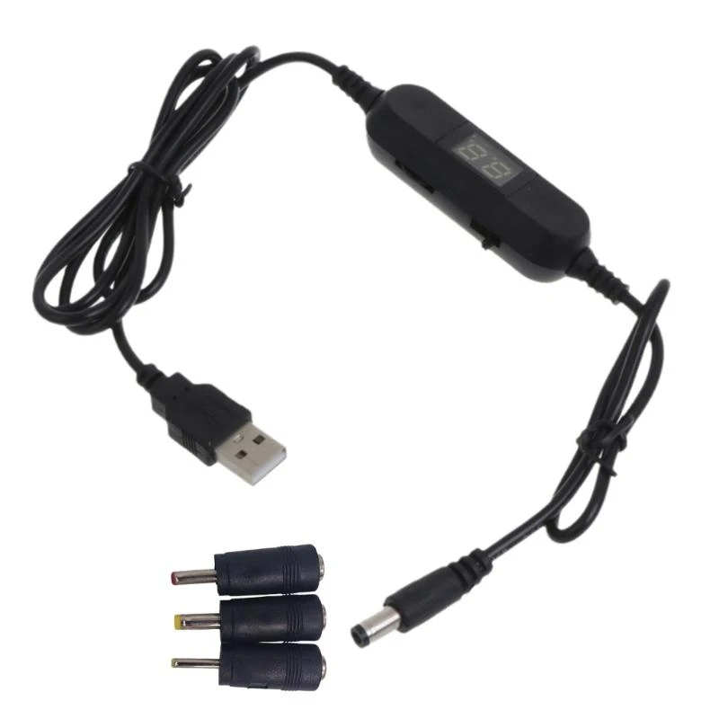 

USB 5V to 1.5V 3V 4.5V 6V 7.5V 9V 12V 2.5mm/3.5mm/4.0mm/5.5mm Adjustable Cable with LED Dislpay for Toy Games