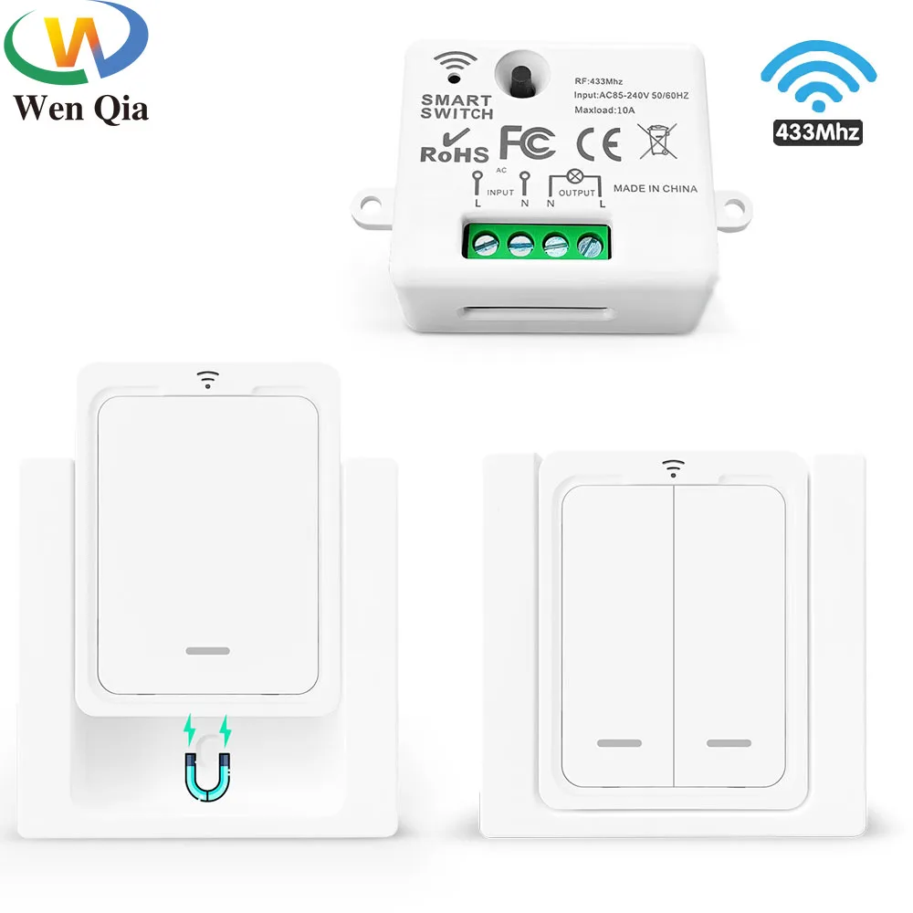 

Wireless Smart Light Switch 433Mhz RF Wall Movable Panel Switch with Remote Control Mini Relay Receiver 110V 220V Light Lamp Fan