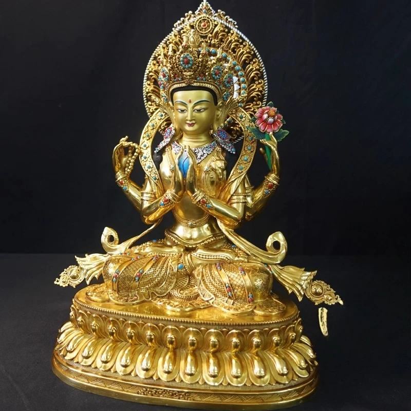 Nepal Tibet Craft Handmade Pure Copper Four Armed Goddess Statue Tibetan Buddhism Vajrayana
