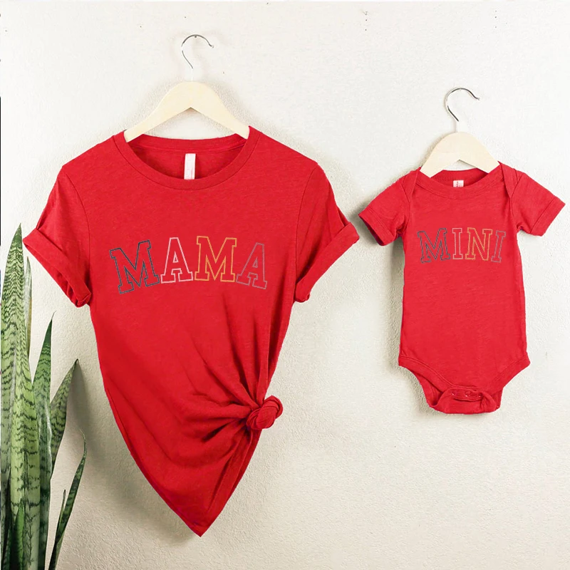 Mommy and Me Shirts Retro Mama & Mini Outfits New Mom To Be Custom Matching Mom Shirts Family Matching Clothes 7-12m Cute