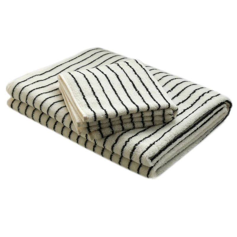 Retro Black White Striped Jacquard Bath Towel Combed Cotton Facecloth Shower Blanket Quick Dry Absorbent Super Soft A0KC