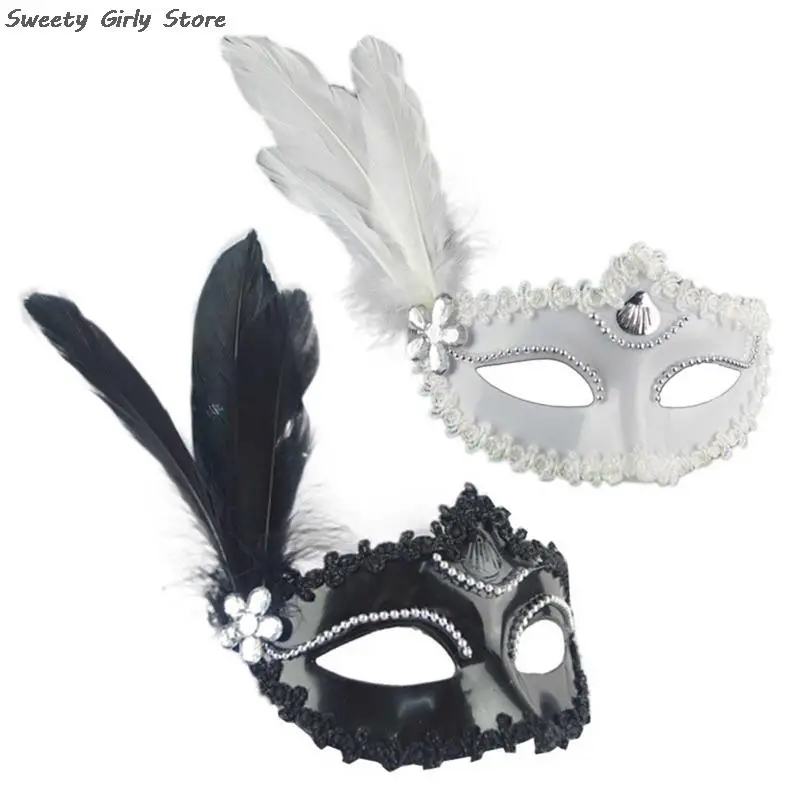 Feather Pearl Mask Fashion Wedding Masquerade White Black Eye Masks Women Club Party Shows Dance Role Playing Prop Decorations