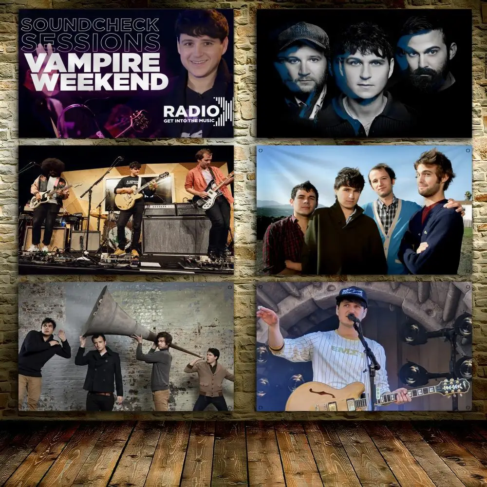 V-VAMPIRE WEEKEND Rock Band Flags 3x5 Ft Custom Banner For Garage Door Room Decor Wall Out Decoration With Metal Buckle