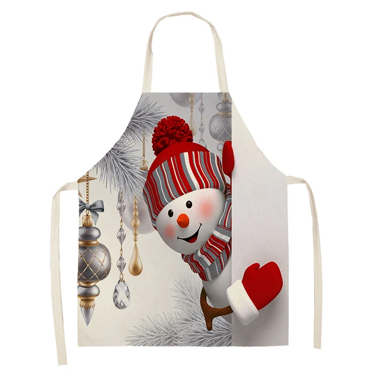 New Year Snowman Pattern Christmas Apron Home Cooking Kitchen Decoration  Adult Stain Resistant Bib  Ornament