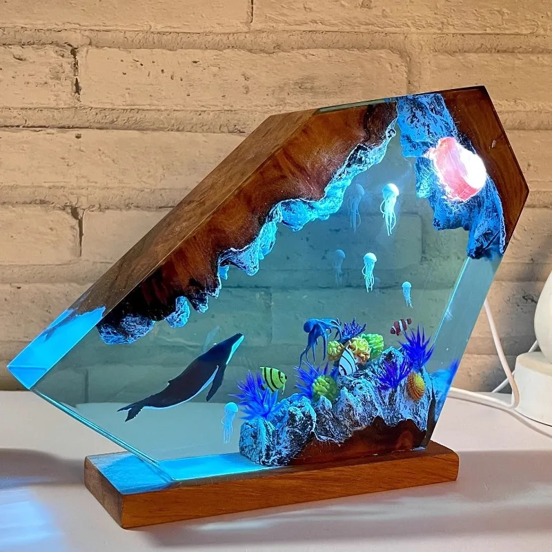 Resin Ornament Miniature Luminous Sculptures Whale Jellyfish Resin Lamp Ornaments Living Room Aesthetic Decoration Accessories