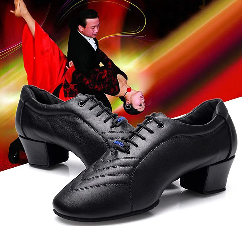 Men Breathable Latin Dance Shoes Soft Sole Teacher Adult Leather Shoes Boys Ballroom Dance Sports Party Shoes