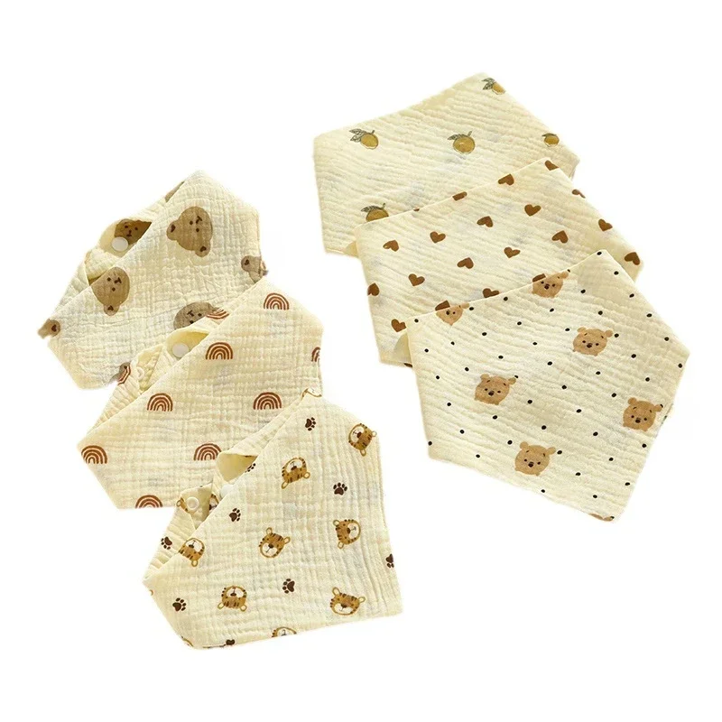 Baby Triangle Bibs Pure Cotton Saliva Towel for Newborn Bandana Scarf Cute Cartoon Bear Print Infant Feeding Burp Cloth