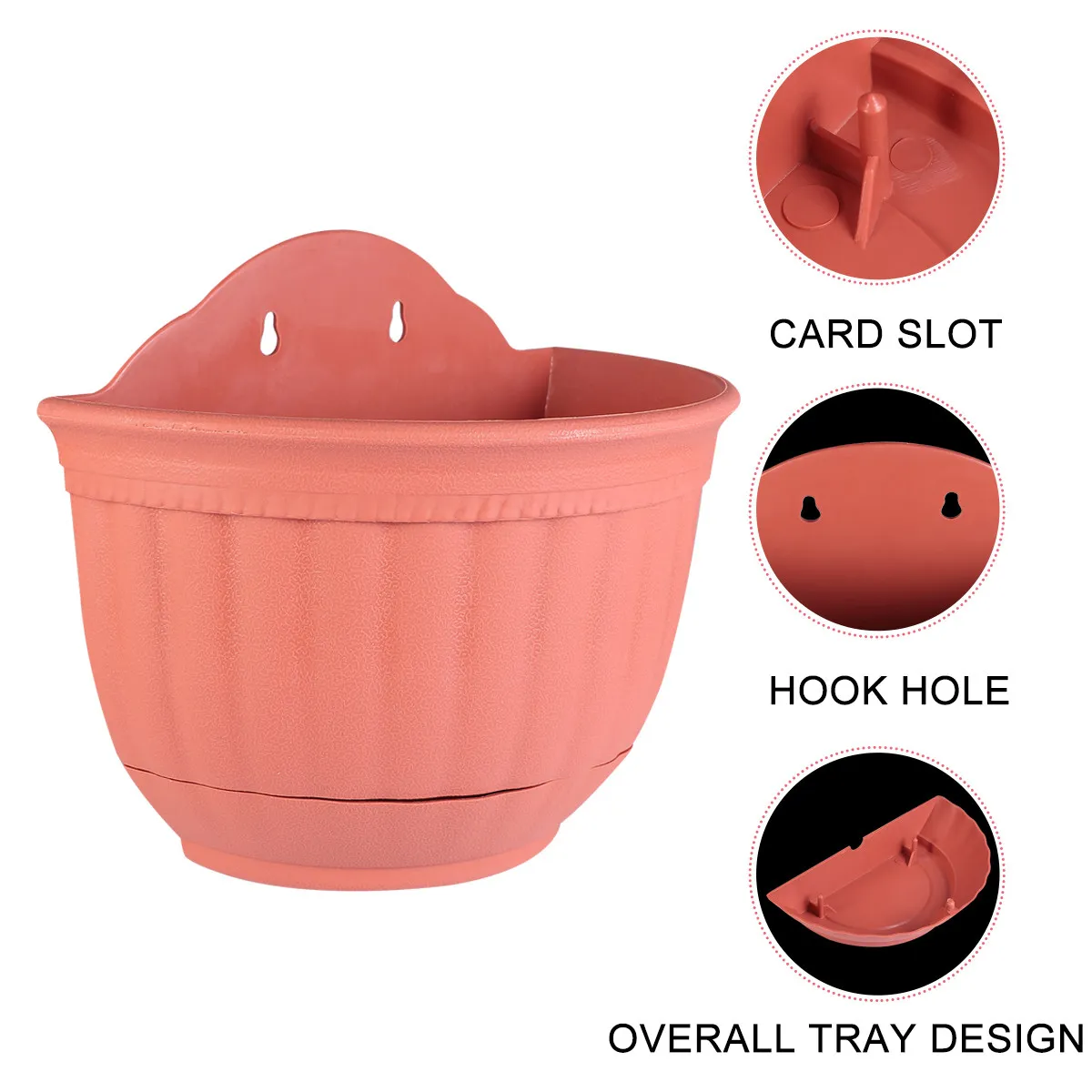 Half Circle Hanging Flower Pot Wall Mounted Plastic Planter with Storage Hook Bottom Tray for Plants Suitable Indoor Outdoor