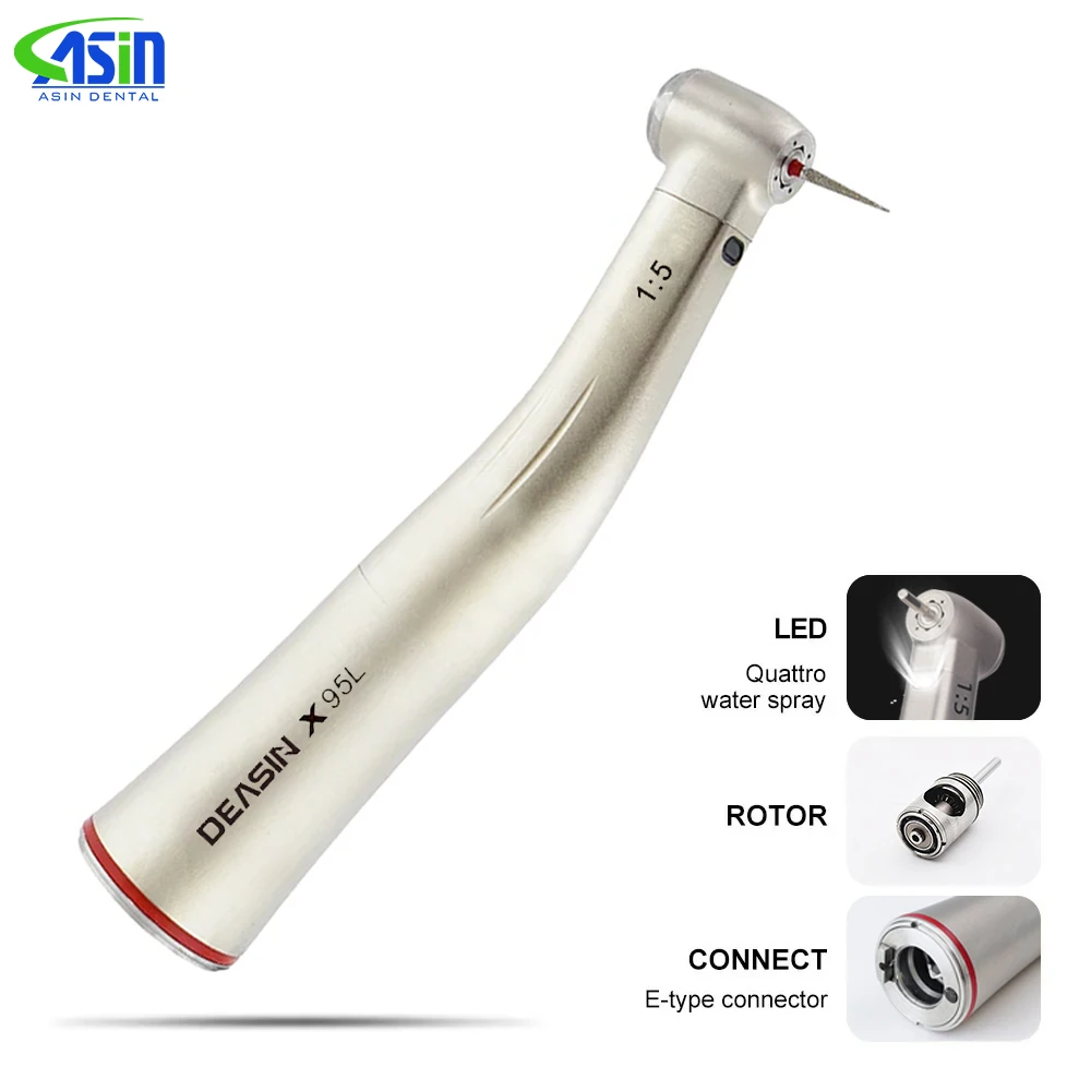 1:5 Push Button Low Speed Fiber Optic Contra Angle Handpiece Dental Equipment With Red Ring X95L/X95LT