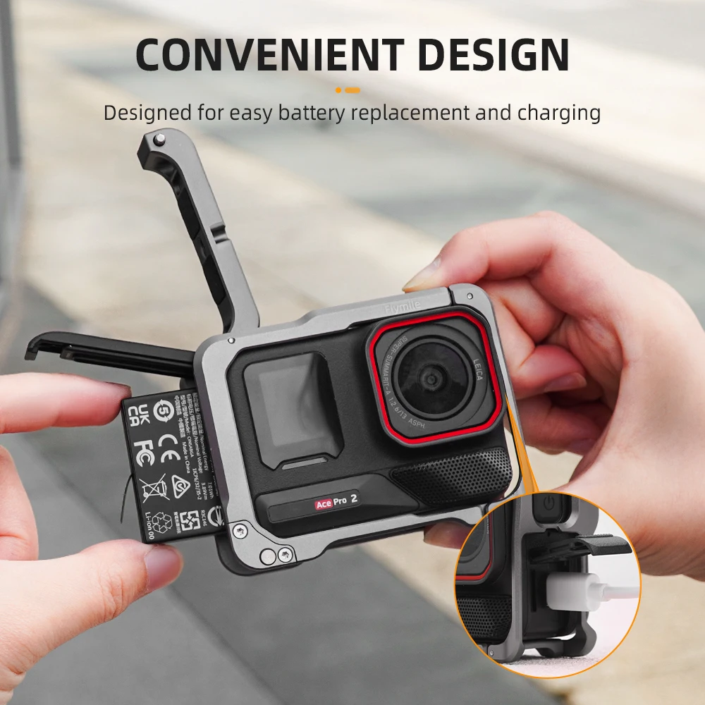 Flymile อะแดปเตอร์กรอบโลหะสําหรับ Insta360 Ace Pro 2 กล้องอลูมิเนียมกรง Mount รองเท้าเย็นป้องกันเต็มรูปแบบ