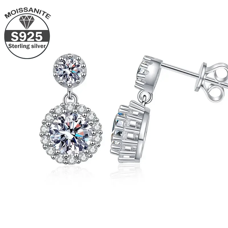 

1ct*2pcs Moissanite Earrings for Women S925 Sterling Sliver 18k White Gold Plated Diamond Drop Earring Gifts