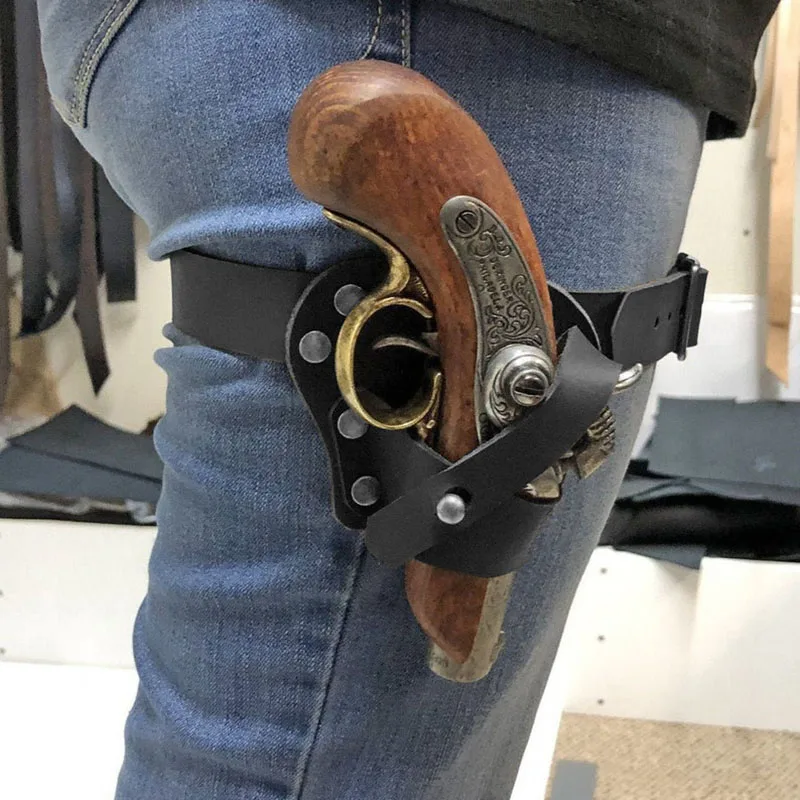 Mini Pistol Derringer Leg Garter Holster Renaissance Pirate Gear Leather Flintlock Holder Steampunk Larp Cowboy Cosplay Props
