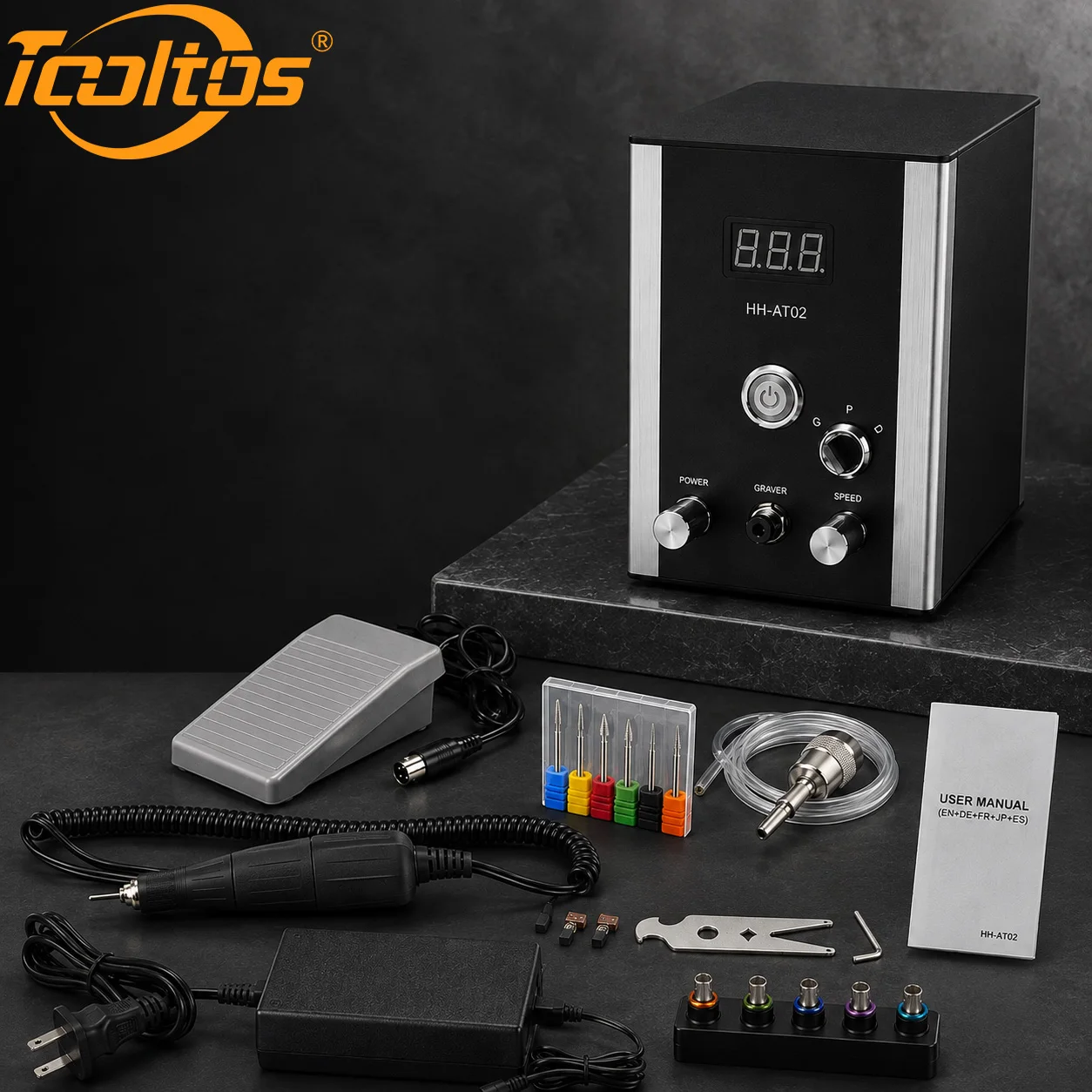 TOOLTOS HH-AT02 Air-Free Pneumatic Jewelry Engraving Machine 100W Built-in Compressor 3-in-1 Engraving Polishing Drilling Tool 3