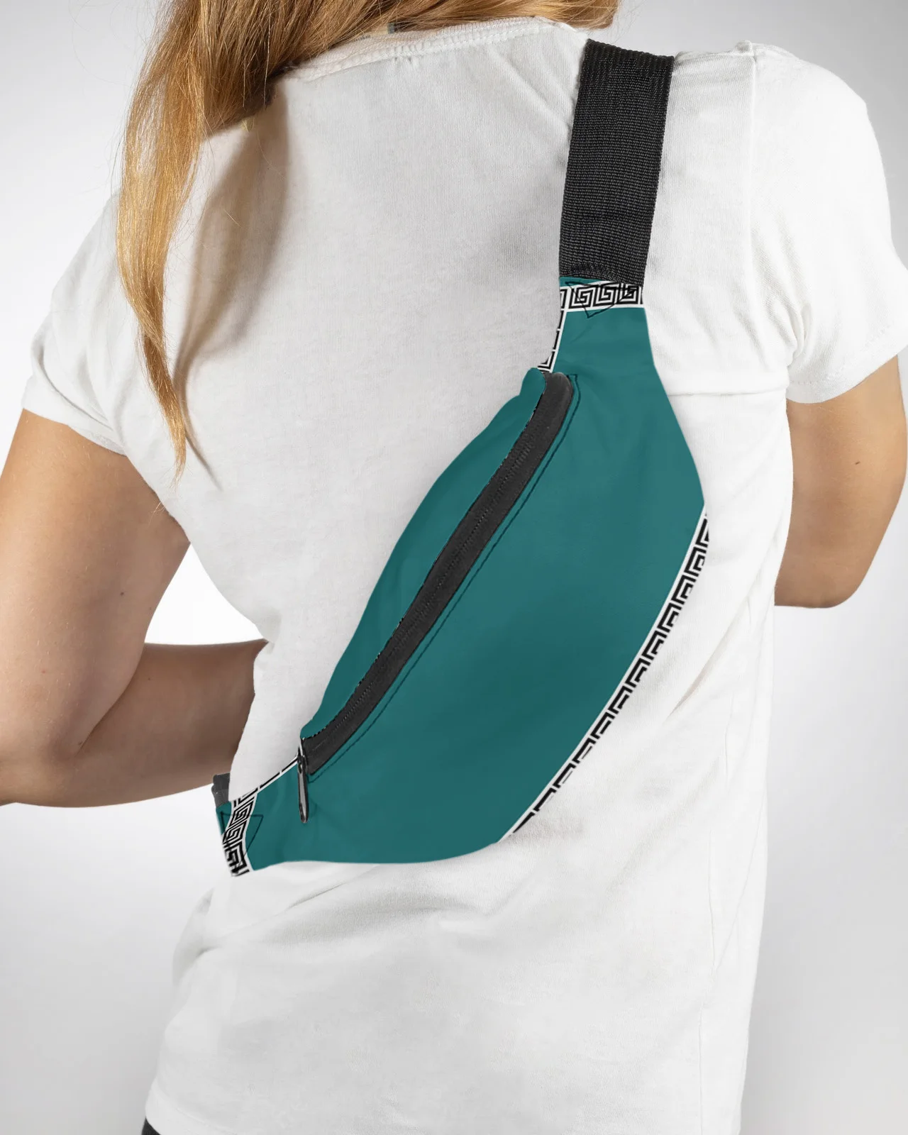 

Blue Green Geometric Greek Geometric Men Women Waist Bag Fanny Pack Purse Phone Belt Bag Wallet Pouch Waterproof Banana Hip Bags