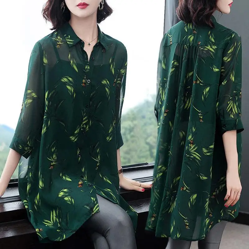 2023 New Women\'s Clothing Printing Long Sleeve Elegant Spring  Summer Floral Buttons Turn-down Collar Korean Fashion Blouses