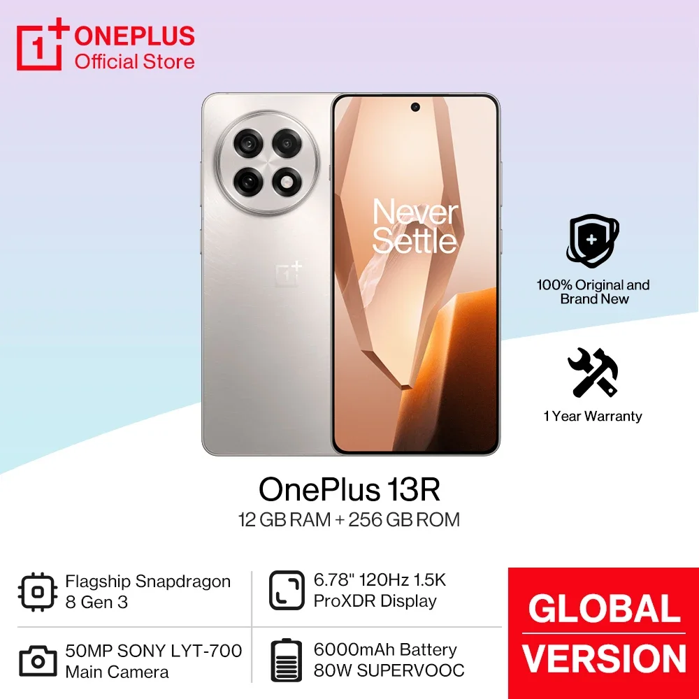 Смартфон OnePlus 13R, глобальная версия, 12 ГБ, 256 ГБ, Snapdragon 8 Gen 3, дисплей 120 Гц, аккумулятор 6000 мАч, 80 Вт, SUPERVOOC Bluetooth 5,4