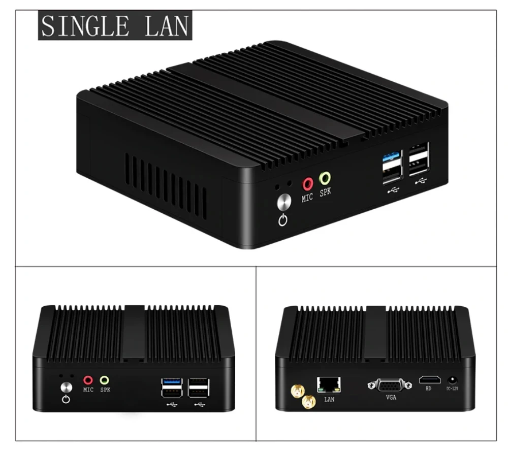 Fanless Industrial Mini PC Intel J1900 Quad Cores 2xGigabit Ethernet 4xUSB WIFI Windows10 Micro Computer