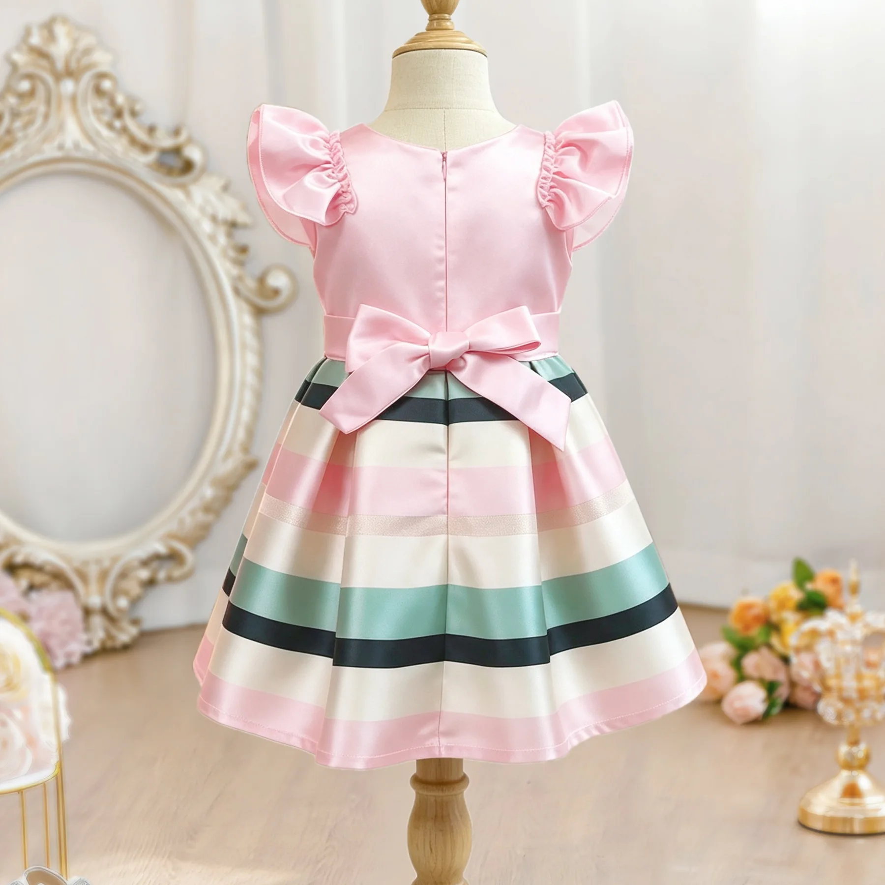 HETISO Summer Kids Girls Striped Princess Dress Baby Cute Birthday Party Costume Cotton Lining Children's Beachwear