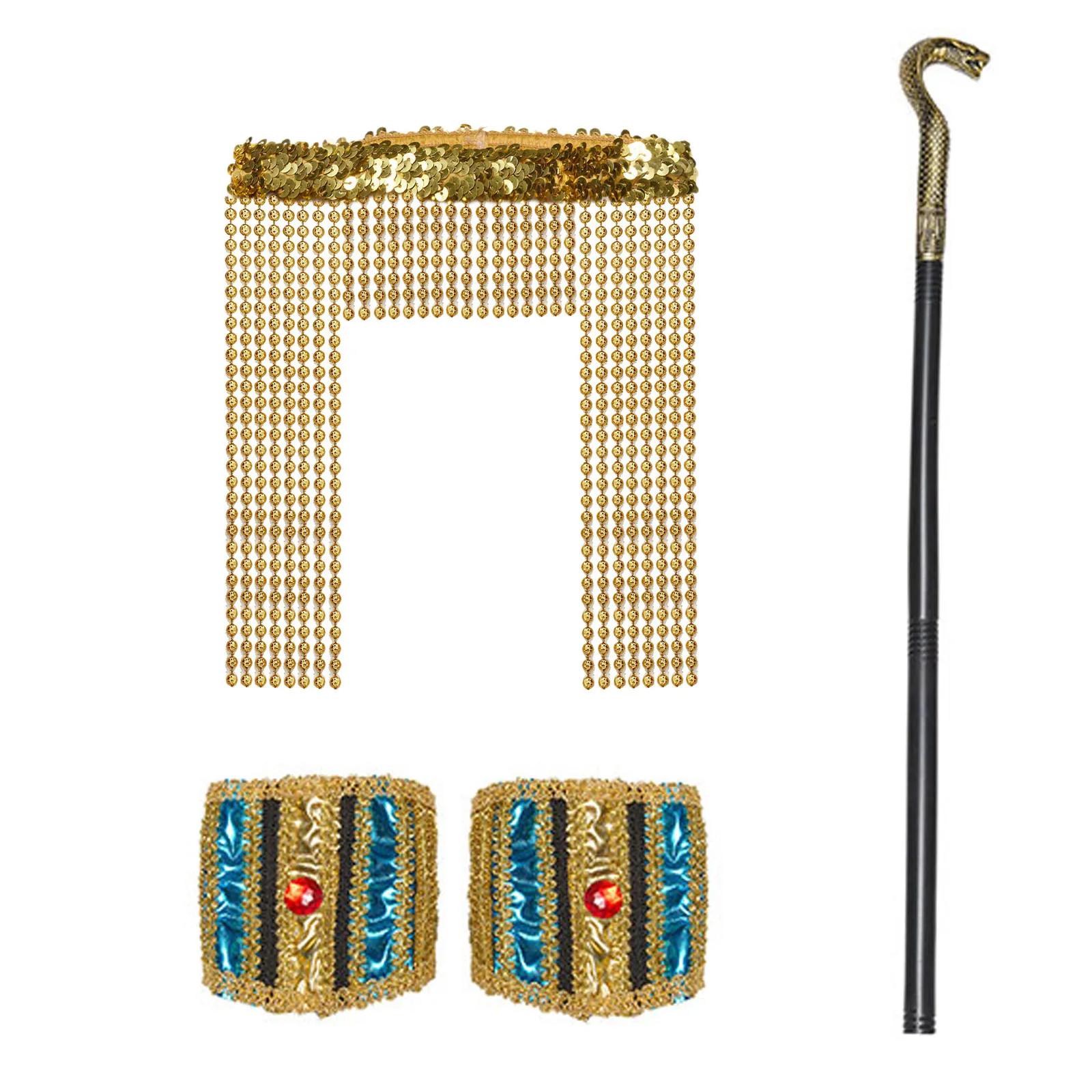 Egyptian Cleopatra Pharaoh Costume Accessories Headwear Neck Collar Wristband And Snake Head Scepter Props for Halloween Party