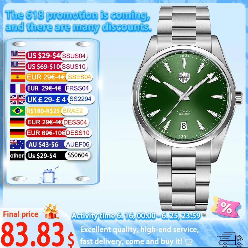 

2025 design men's business mechanical watch top sapphire TMI NH35 men's automatic watches stainless steel 100 meters waterproof