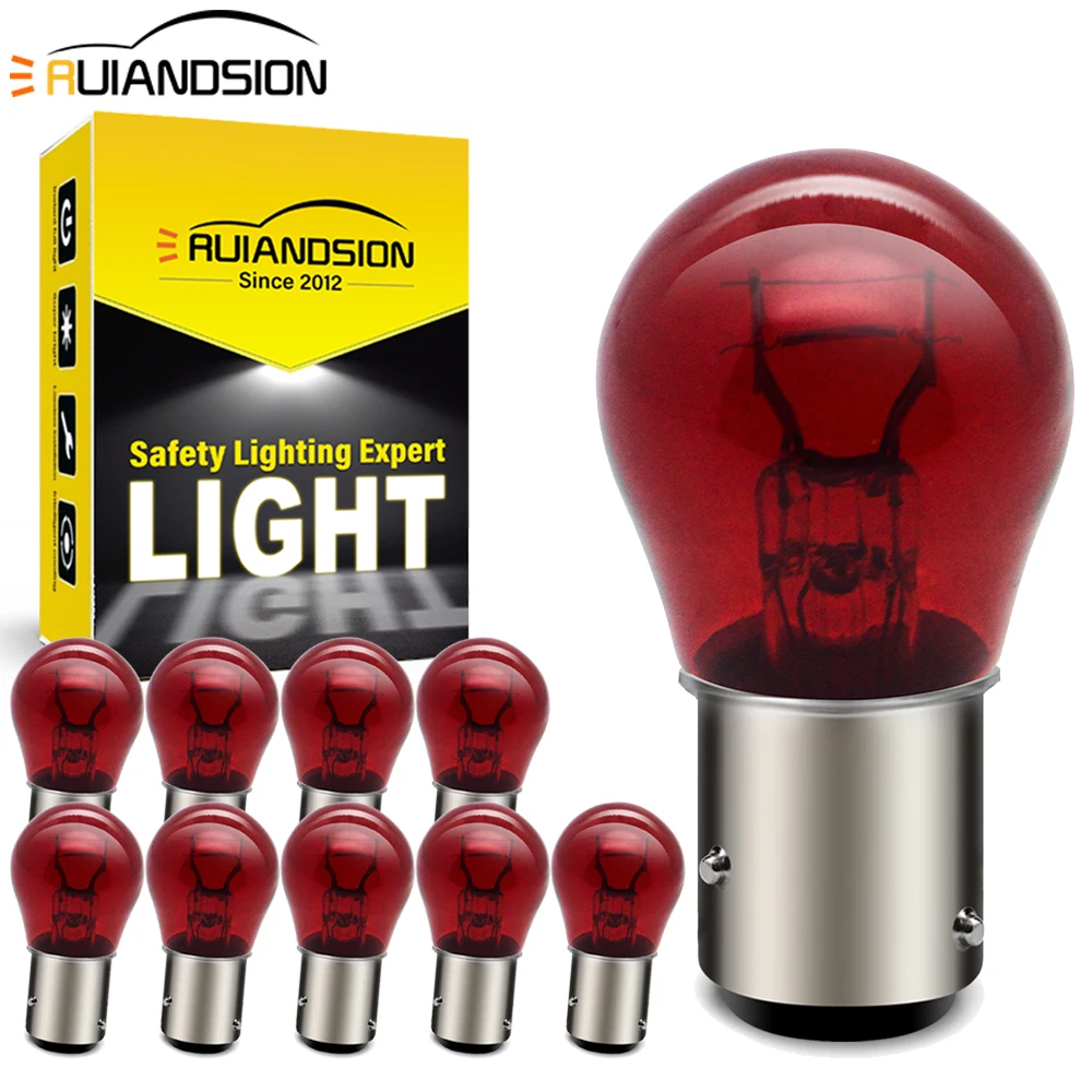 RUIANDSION PR21/5W Red Car Stop Light 12V 21/5W BAW15D 150°Offset Pins Double Contact S25 for Auto Brake Reverse Lamp 10PCS