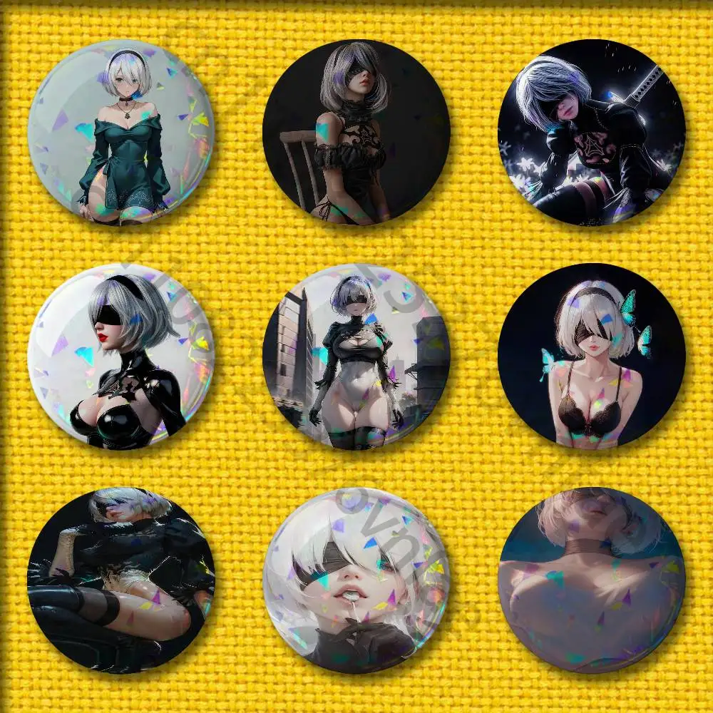 Game Nier A-Automata 2B Badges 75mm 25mm 44mm 32mm 58mm Round Pin Brooch Souvenir Clothes Cosplay Gift Accessories