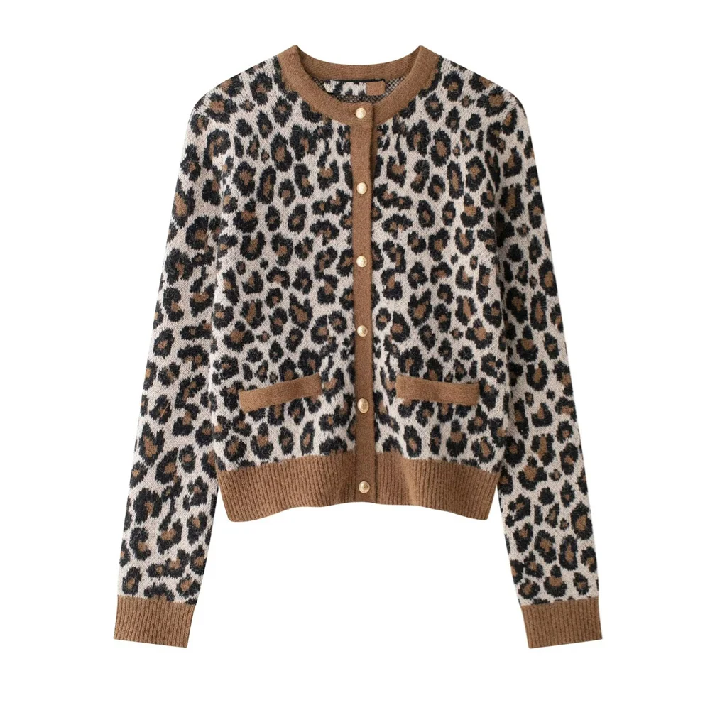 

Свободная жаккардовая однобортная вязаная короткая куртка с животным узором для женщин, осенне-зимний новый стиль