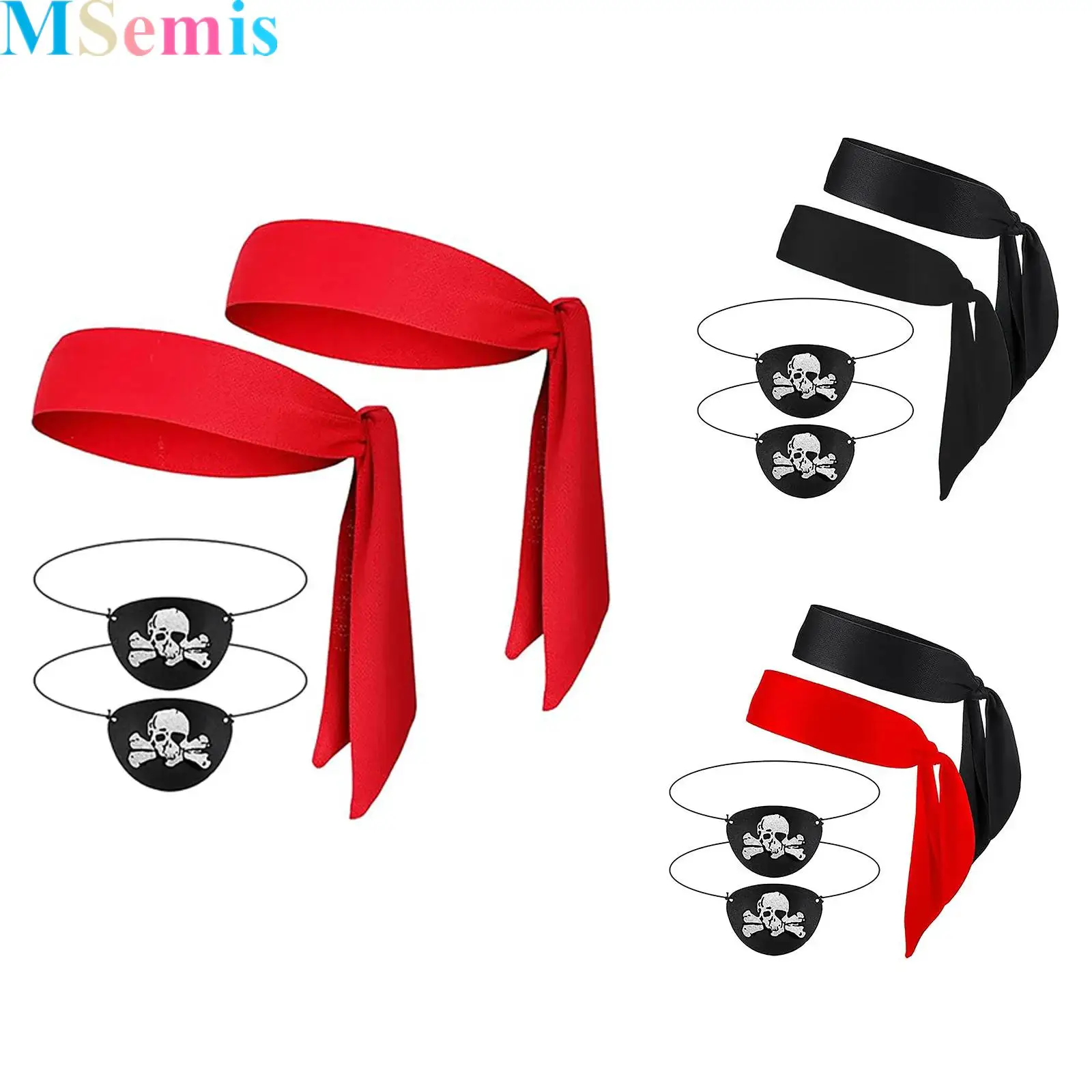 

4 Pcs Pirate Accessories Halloween Pirate Headband Costume Party Supplies Head Scarf Eye Patches for Cosplay Party