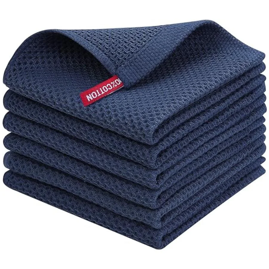 Torchon de cuisine tissé gaufré 100 % coton, torchon de nettoyage à séchage rapide super doux et absorbant, 34 x 34 cm, lot de 5 pièces