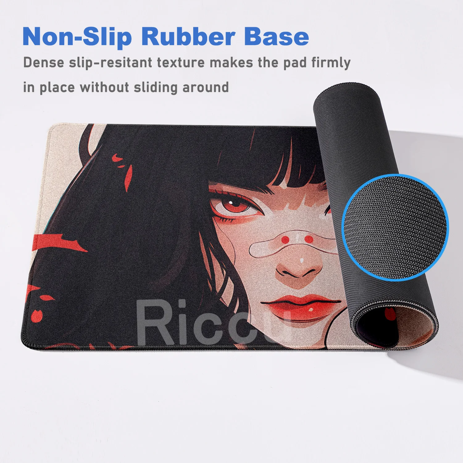 Anime Mask Girl Gaming Mousepad Gamer Professional Keyboard Desk Mats Oni Devil Lock Edge Mouse Pad XXL HD Print Non-slip Carpet