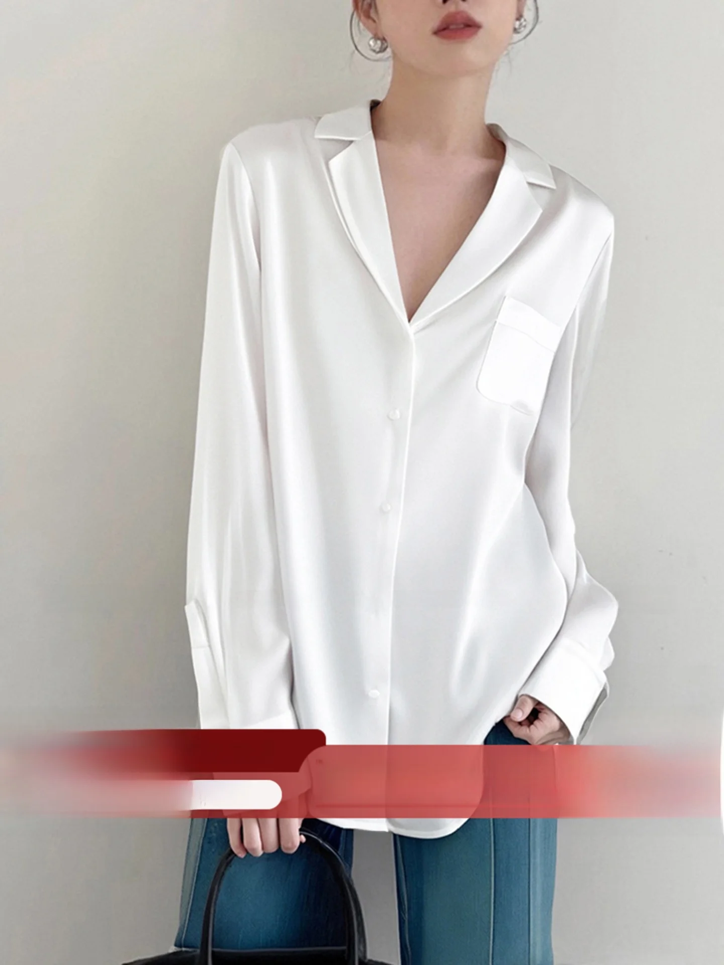 

Elegant Heavyweight Long Sleeve Silk Shirt Women's Summer New Commute Loose Top Fashionable Business Casual Pure Color Shirt