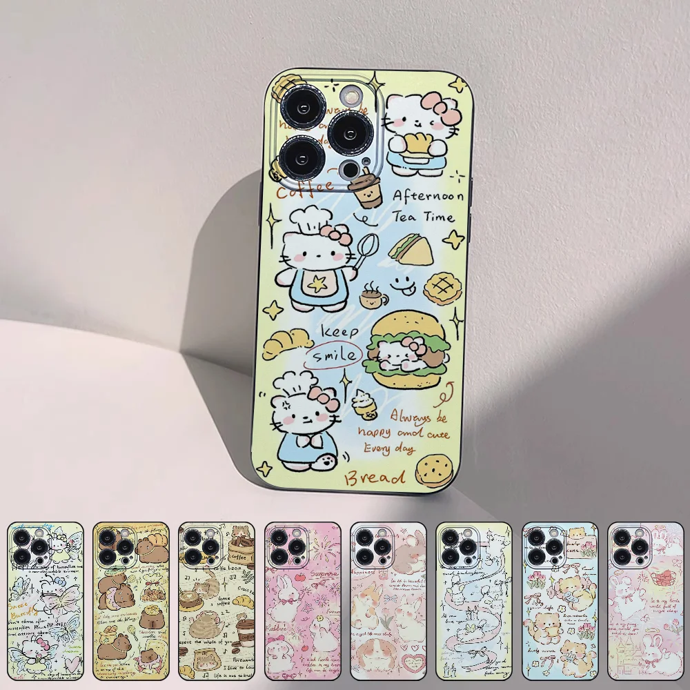 Ins Cute Bear Butterfly K-Kittys Cartoon Phone Cases for iPhone 15 14 13 Pro Max 11 12 Mini X Xs XR Se 2022 Silicone Soft Shell